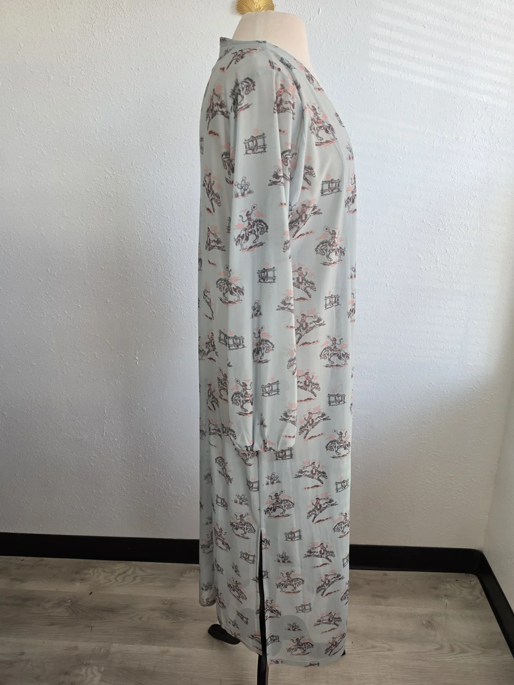 Western Mesh Duster Kimono OS Rodeo Cowboy Horse Sheer Maxi Blue